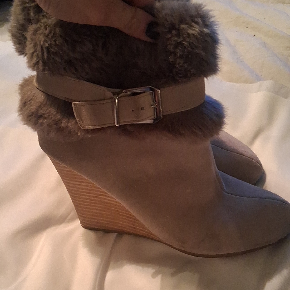 Clearence From $200 Victoria's Secret Beige Wedge Boots with Fur